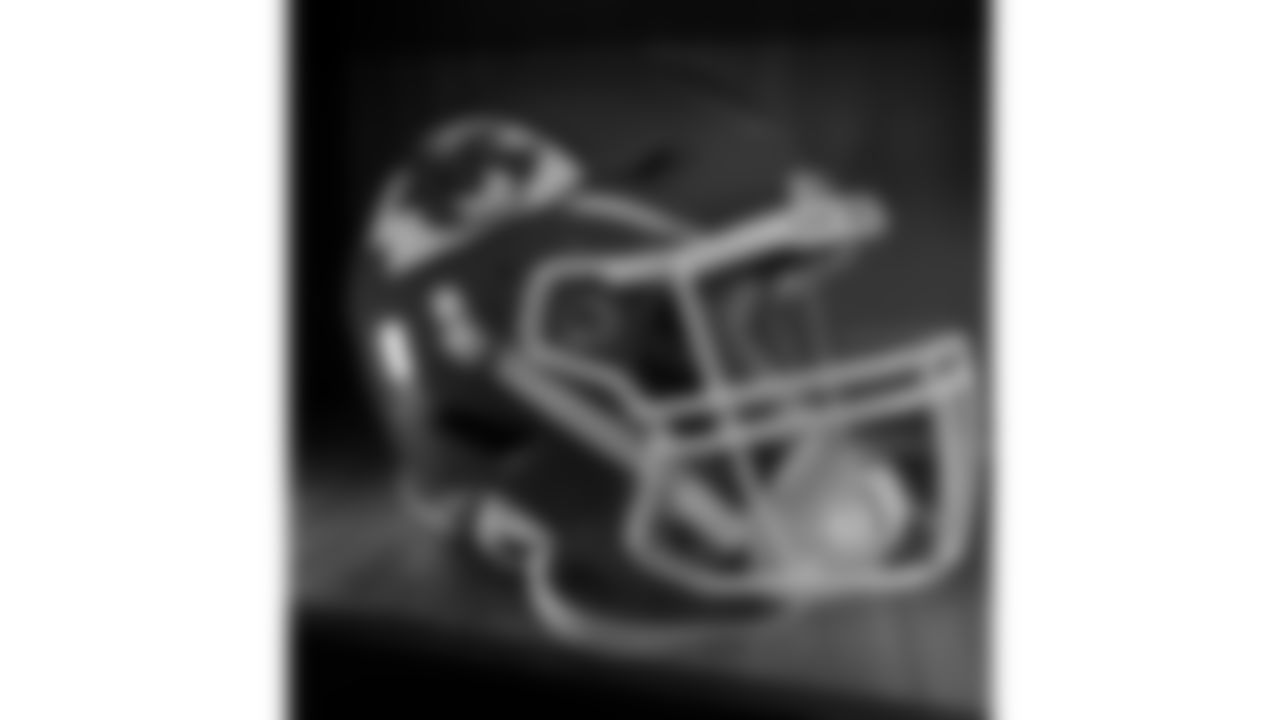 A Kansas City Chiefs helmet set in the locker room prior to a week 7 NFL football game between the Kansas City Chiefs and the Las Vegas Raiders, Sunday, October 19, 2025 in Kansas City, MO.