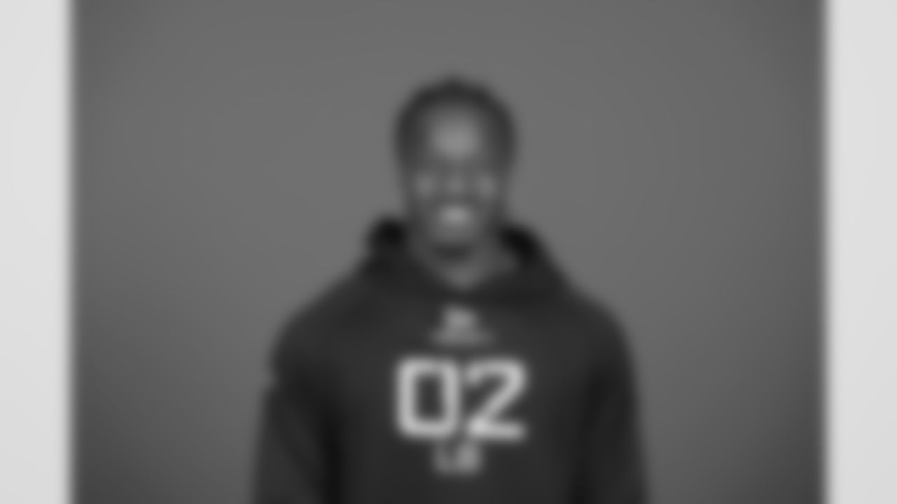 Oregon linebacker Jeffrey Bassa (LB02) poses for a portrait at the NFL football Combine on Tuesday, Feb. 25, 2025 in Indianapolis. (AJ Mast/AP Content Services for the NFL)