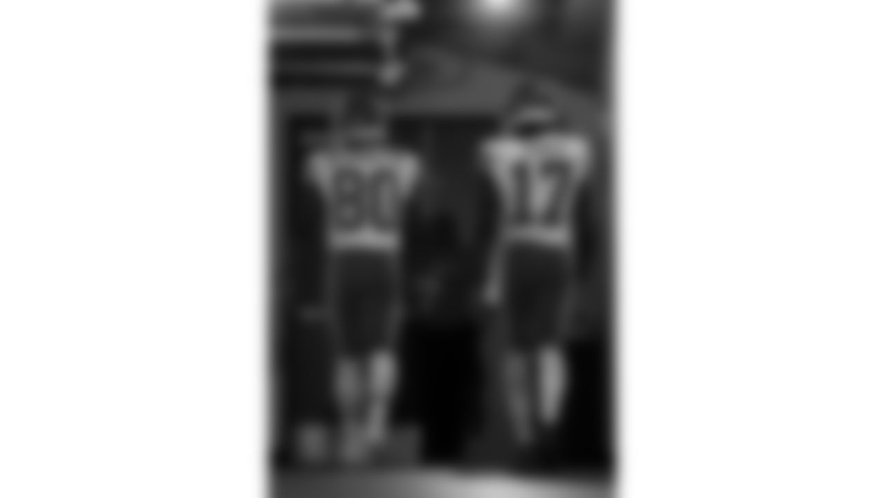 Kansas City Chiefs wide receiver Montrell Washington (80) and wide receiver Richie James (17) prior to the regular season Week 12 NFL Football Game at Allegiant Stadium in Las Vegas, NV on Sunday, November 26, 2023.