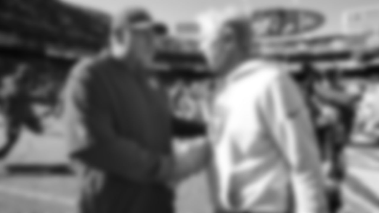 Kansas City Chiefs Head Coach Andy Reid shakes hands with Las Vegas Raiders Head Coach Pete Carroll after a week 7 NFL Football game against the Las Vegas Raiders on Sunday, October 19, 2025 in Kansas City, MO.