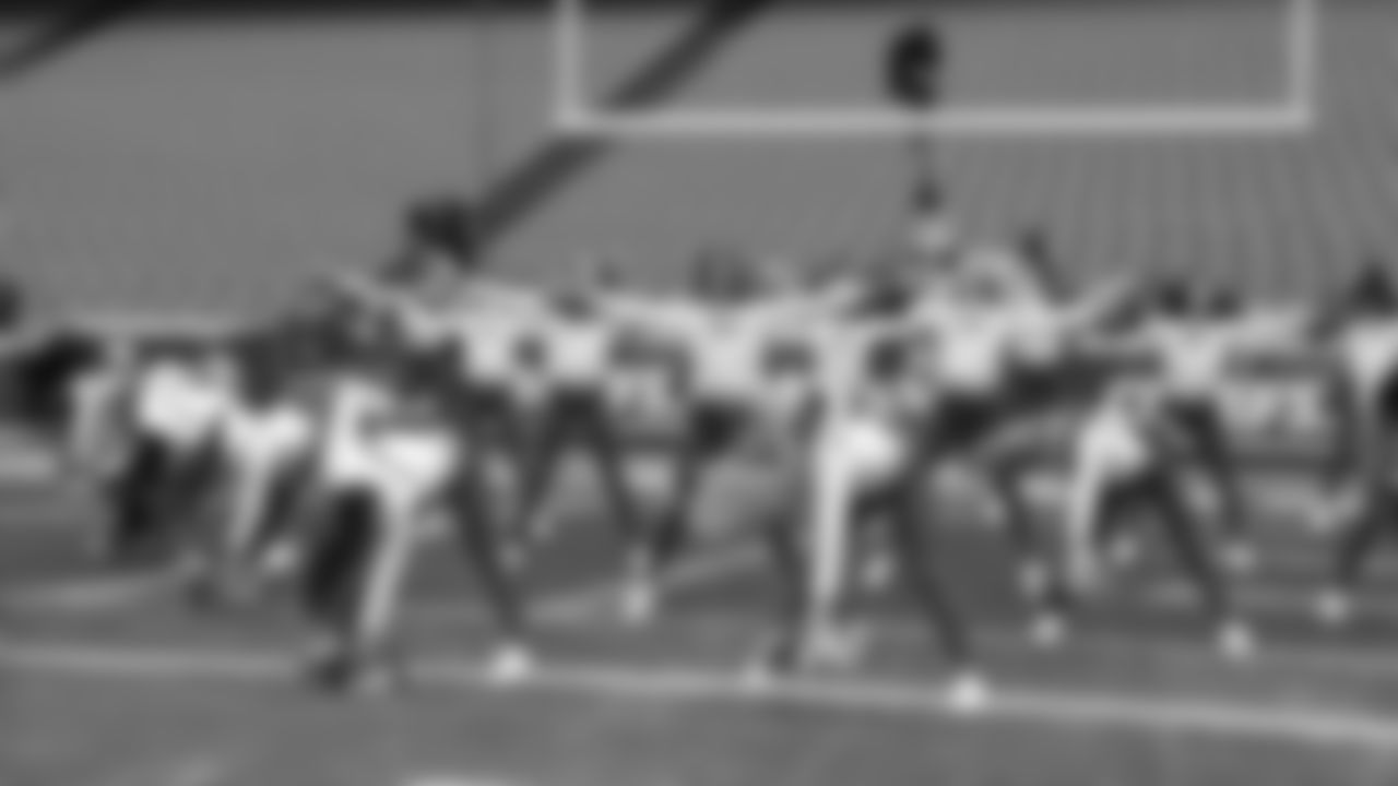 The Kansas City Chiefs Cheerleaders and Entertainment teams prior to a week 17 NFL Football game against the Denver Broncos on December 25, 2025 in Kansas City, MO.