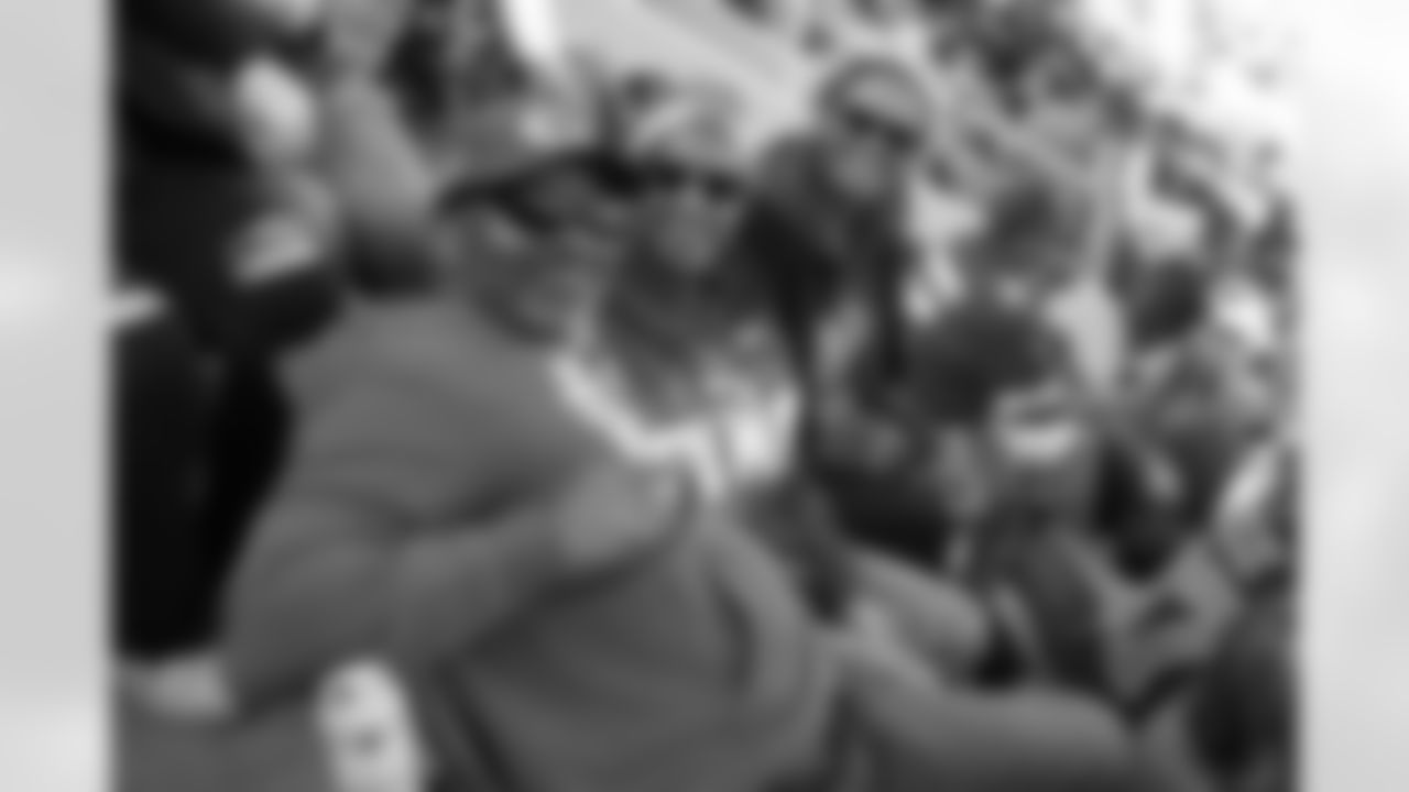 Kansas City Chiefs fans pose in the stands during a week 7 NFL football game against the Las Vegas Raiders, Sunday, October 19, 2025 in Kansas City, MO.