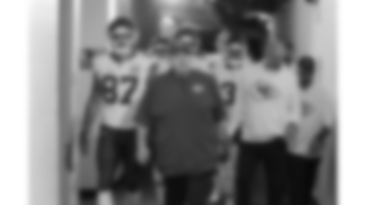 Kansas City Chiefs Head Coach Andy Reid leads the team from the locker room prior to a week 18 NFL football game against the Las Vegas Raiders, Sunday, January 4, 2026 in Las Vegas, NV.