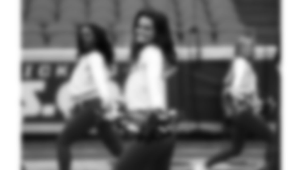 The Kansas City Chiefs Cheerleaders and Entertainment teams prior to a week 17 NFL Football game against the Denver Broncos on December 25, 2025 in Kansas City, MO.