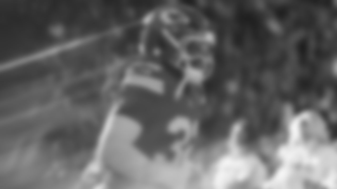 Kansas City Chiefs linebacker Nick Bolton (32) runs onto the field prior to an NFL week 15 matchup against the Los Angeles Chargers, Sunday December 14, 2025.