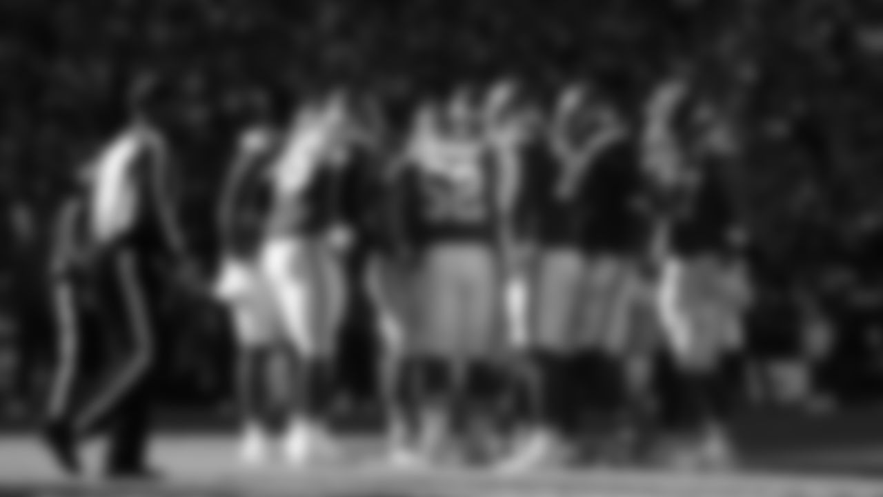 Kansas City Chiefs offense huddles up during a week 12 NFL Football game against the Indianapolis Colts on Sunday, November 23, 2025 in Kansas City, MO