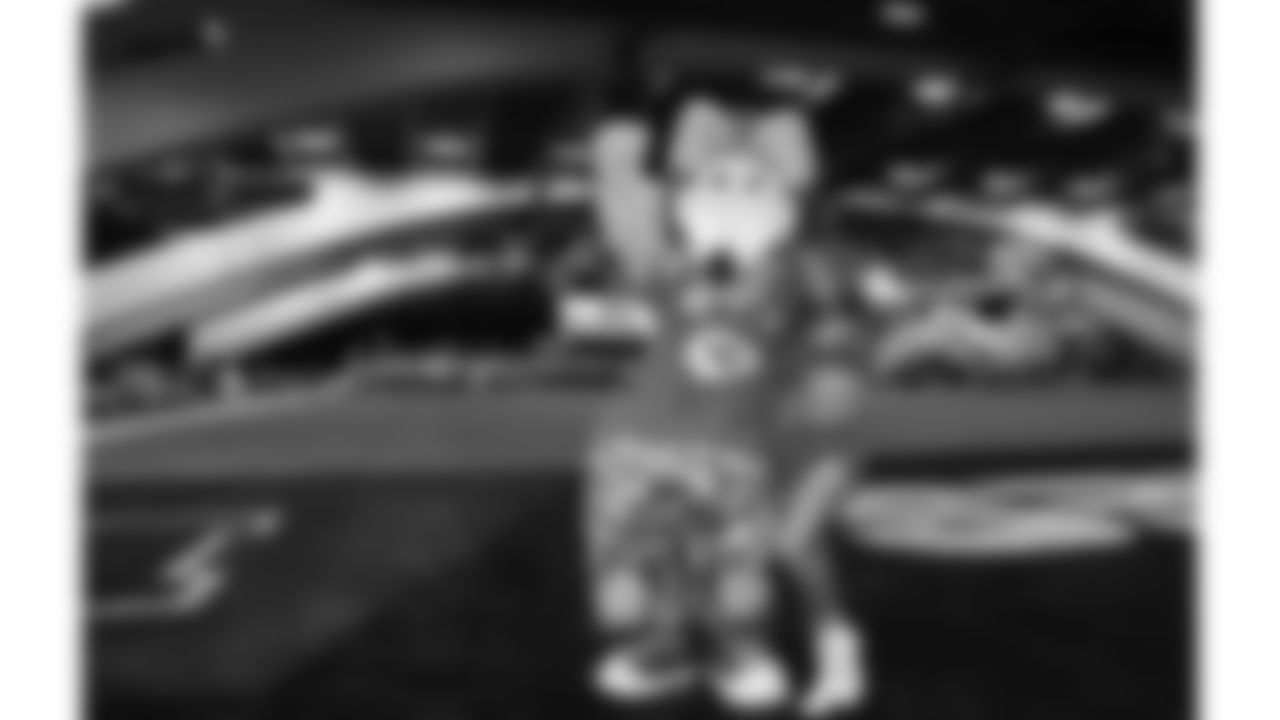 KC Wolf and Kansas City Chiefs Cheerleader Sadie pose together at the 2026 Pro Bowl opening night at the Moscone Center in San Fransisco, California on Monday, February 2, 2026.