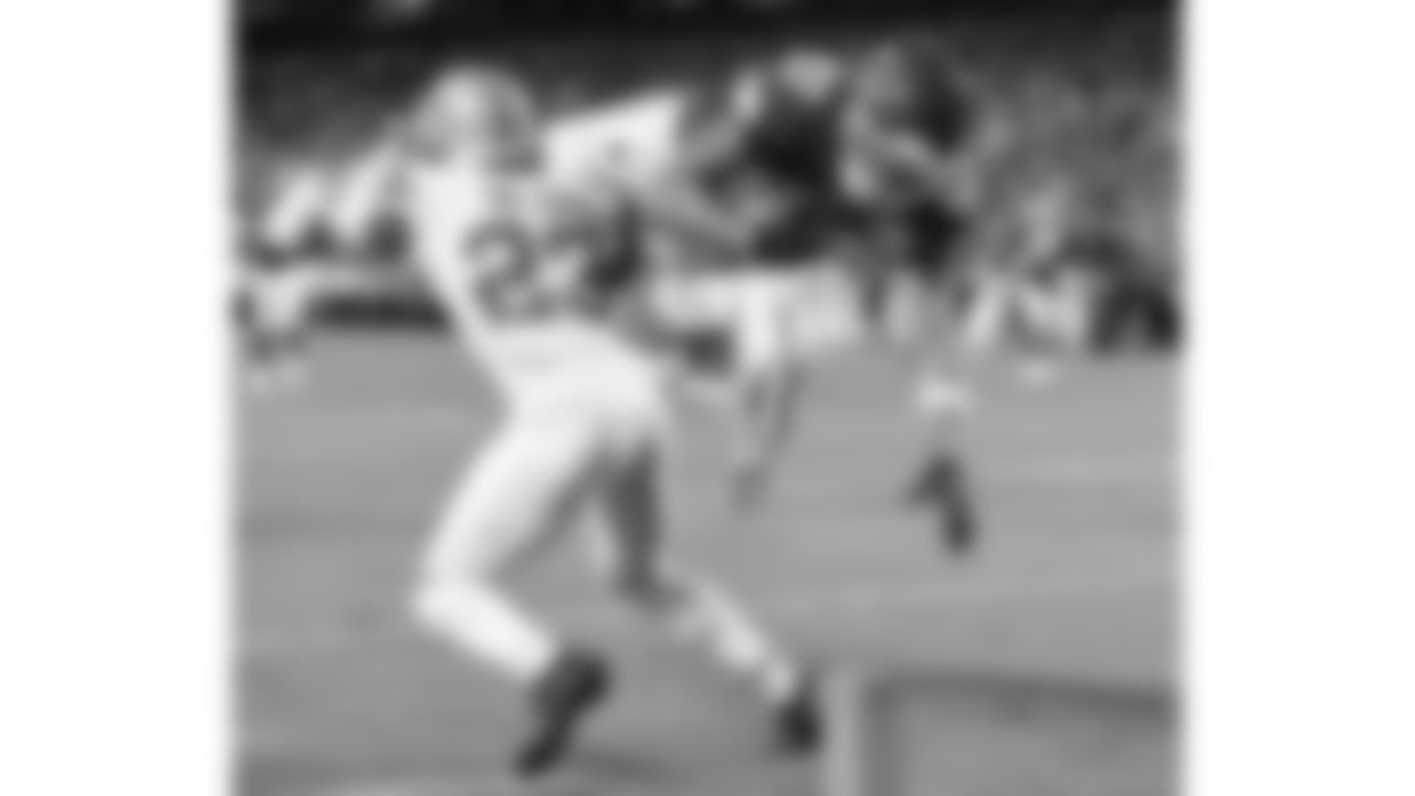 Kansas City Chiefs tight end Travis Kelce (87) gets tackled by Detroit Lions cornerback Rock Ya-Sin (23) while running the ball during the week 6 NFL football game, Sunday, October 12, 2025 in Kansas City, MO.