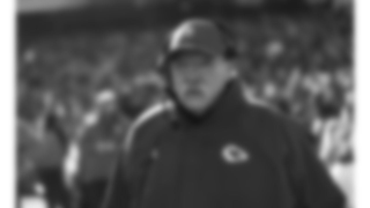 Kansas City Chiefs Head Coach Andy Reid looks on during the National Anthem prior to a week 15 NFL football game against the Los Angeles Chargers, Sunday, December 14, 2025 in Kansas City, MO.