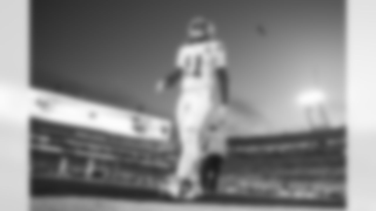 Kansas City Chiefs wide receiver Jalen Royals (11) prior to a week 5 NFL football game against the Jacksonville Jaguars, Monday, October 6, 2025, in Jacksonville, FL.