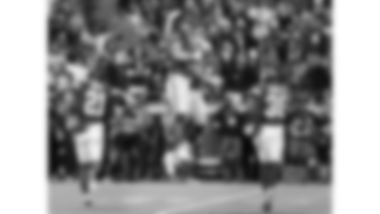 Kansas City Chiefs linebacker Jack Cochrane (43) celebrates an interception during a week 8 NFL Football game against the Washington Commanders on Monday, October 27, 2025 in Kansas City, MO.