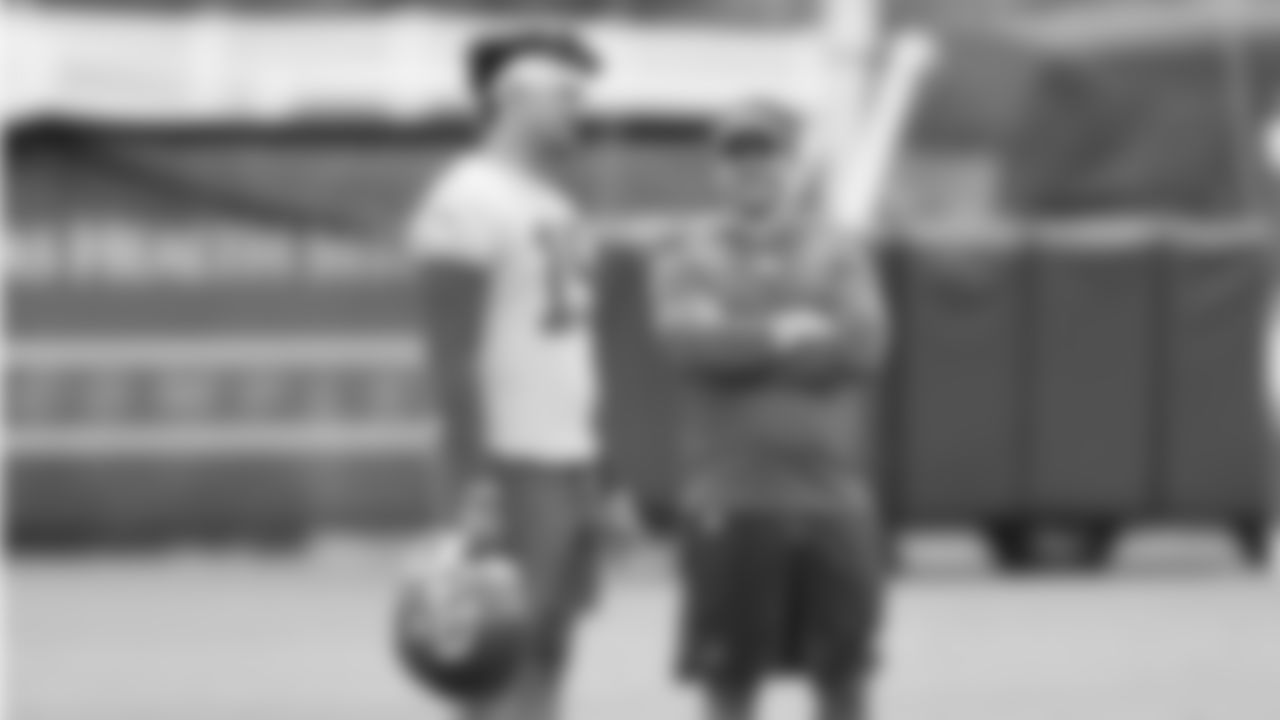 Kansas City Chiefs quarterback Patrick Mahomes (15) and General Manager Brett Veach at practice during Phase 3 of OTAs on Tuesday, June 4, 2024 in Kansas City, MO.