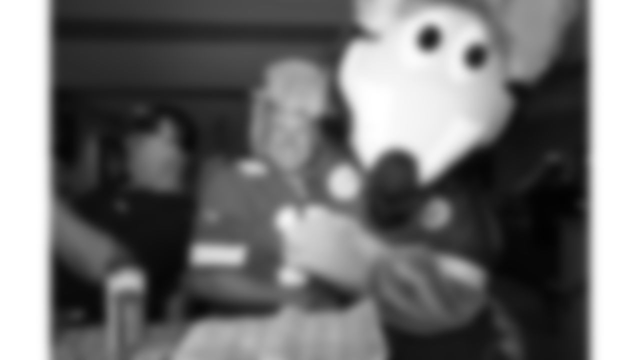 KC Wolf visits with attendees of the Fantasy Football Draft Experience on August 19, 2025 at the Hall of Honor, GEHA Field at Arrowhead Stadium in Kansas City, MO.