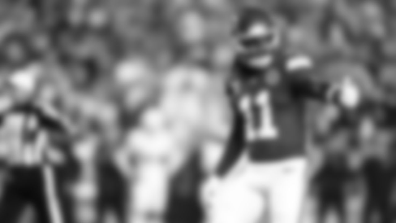 Kansas City Chiefs wide receiver Jalen Royals (11) checks down during an NFL week 17 matchup against the Denver Broncos, Thursday, December 25, 2025.