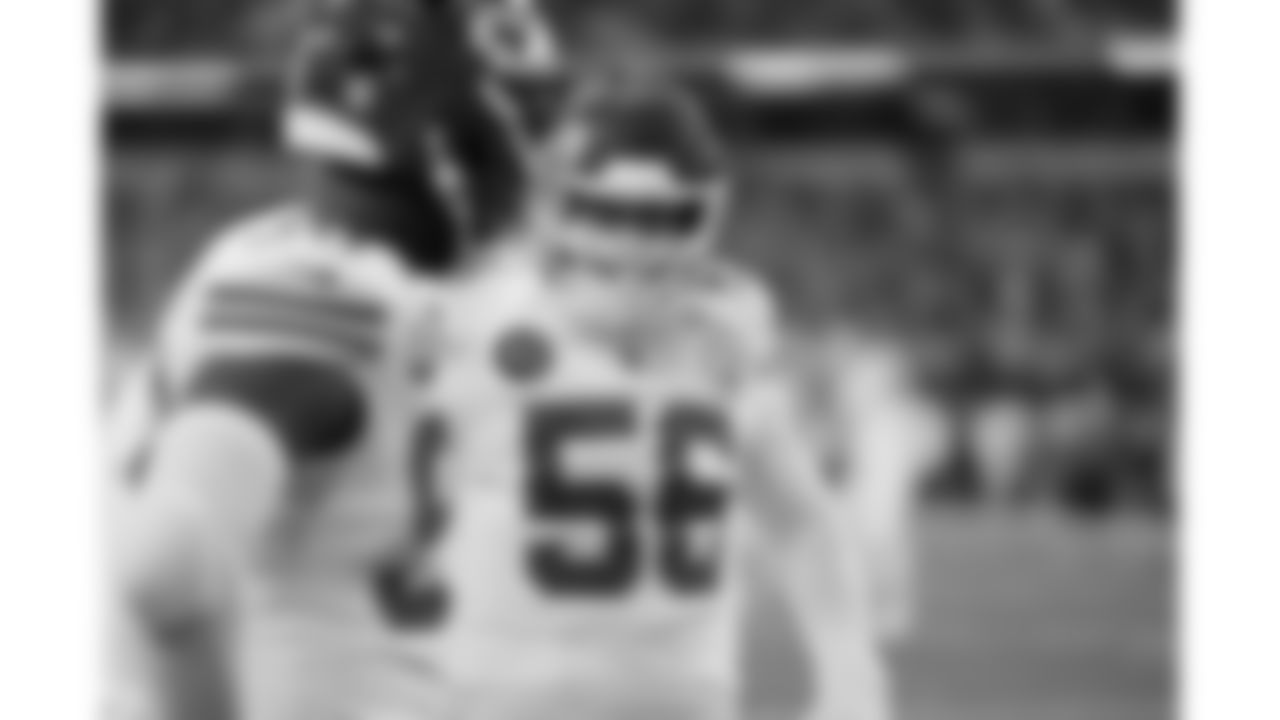 Kansas City Chiefs defensive end George Karlaftis (56) prior to a week 13 NFL football game against the Dallas Cowboys on Thursday, November 27, 2025 in Arlington, TX.