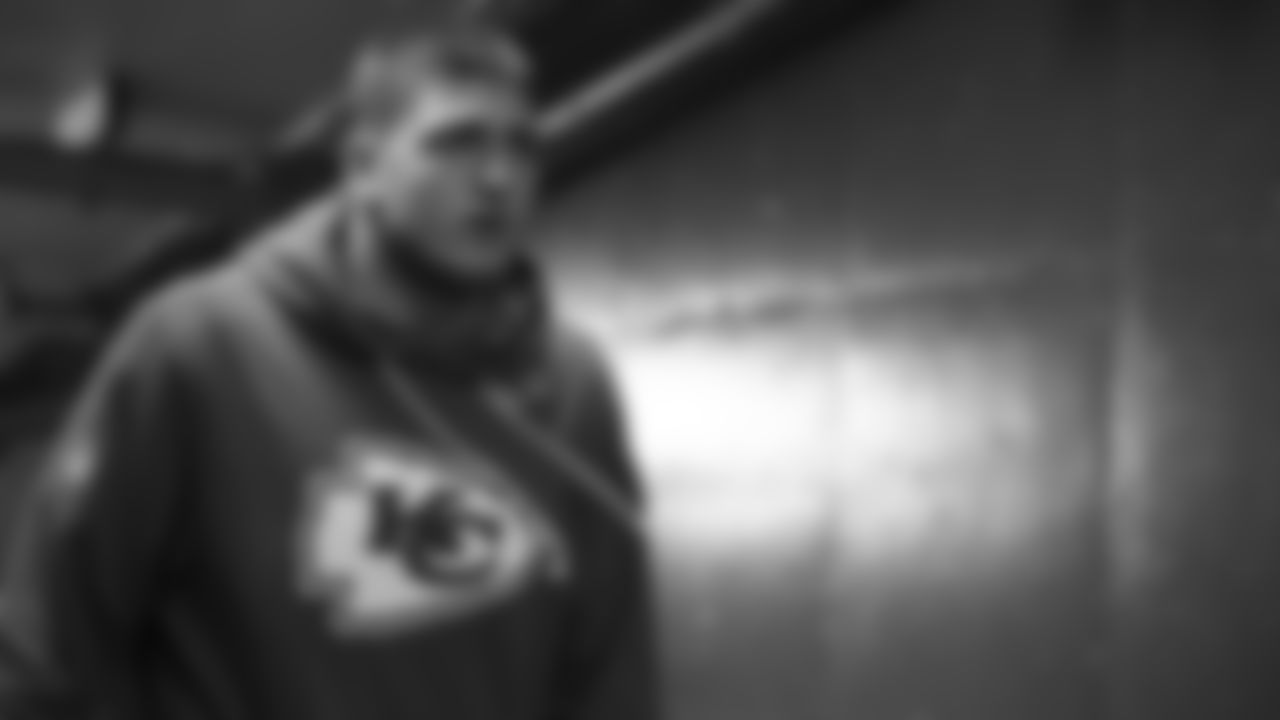 Kansas City Chiefs defensive end George Karlaftis (56) in the fifty yard line tunnel prior to an NFL week 17 matchup against the Denver Broncos, Thursday, December 25, 2025.