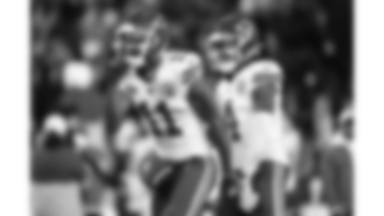 Kansas City Chiefs wide receiver Marquez Valdes-Scantling (11) celebrates during the AFC Championship Game against the Baltimore Ravens on Sunday, January 28, 2024 in Baltimore.