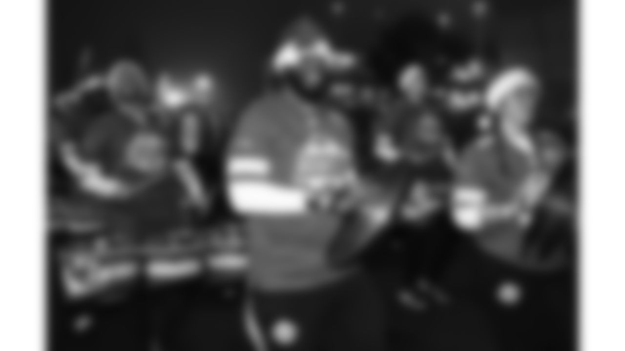 The Kansas City Chiefs Cheerleaders and Entertainment teams prior to a week 17 NFL Football game against the Denver Broncos on December 25, 2025 in Kansas City, MO.