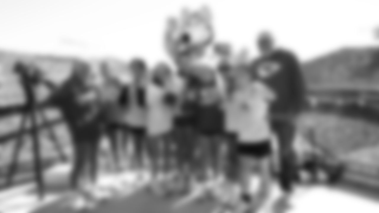 Chiefs Flag "Team of the Week" 14U Girls Thunder Monkeys on the GEHA Deck during a week 7 NFL Football game against the Las Vegas Raiders on Sunday, October 19, 2025 in Kansas City, MO.
