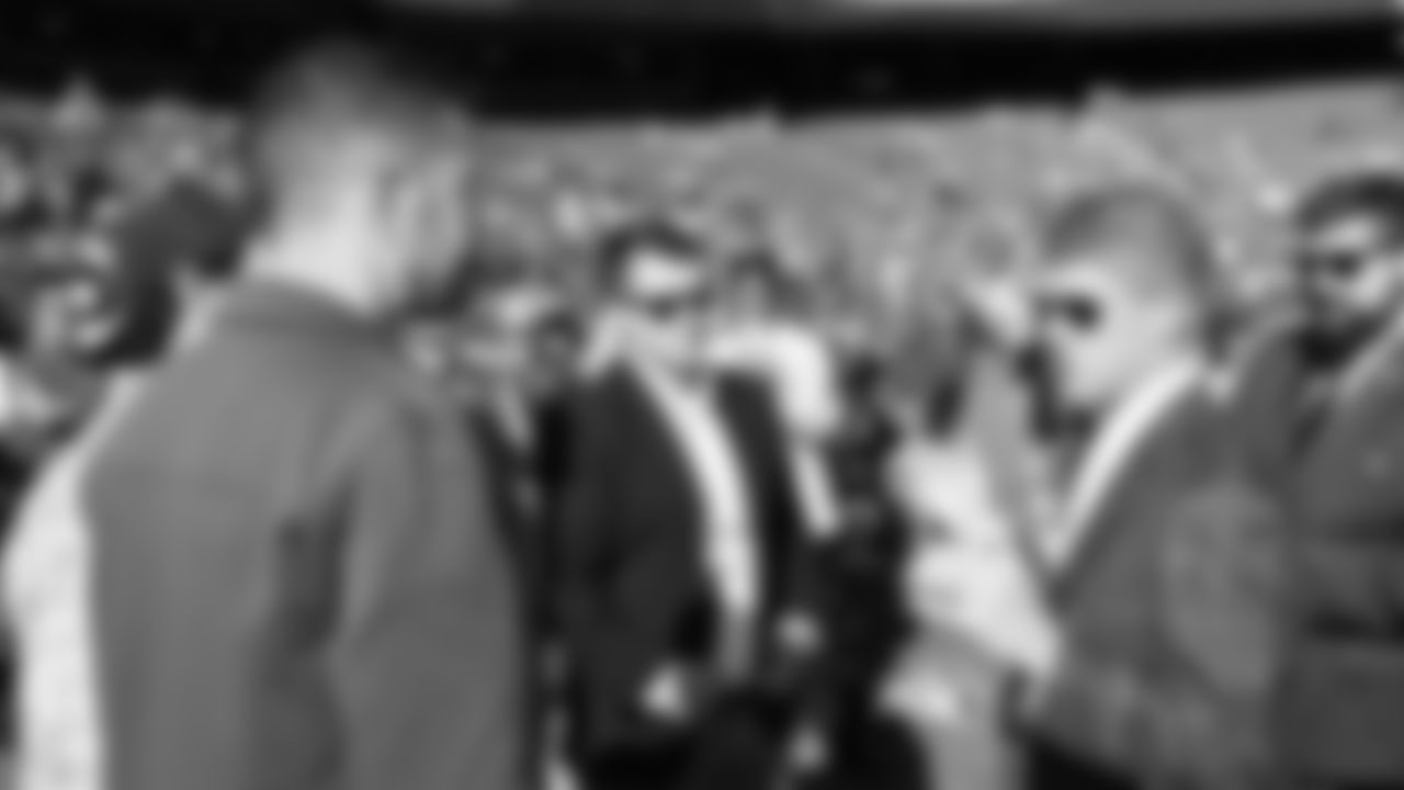 Kansas City Chiefs Chairman and CEO Clark Hunt talks on the sideline prior to a week 7 NFL Football game against the Las Vegas Raiders on Sunday, October 19, 2025 in Kansas City, MO.