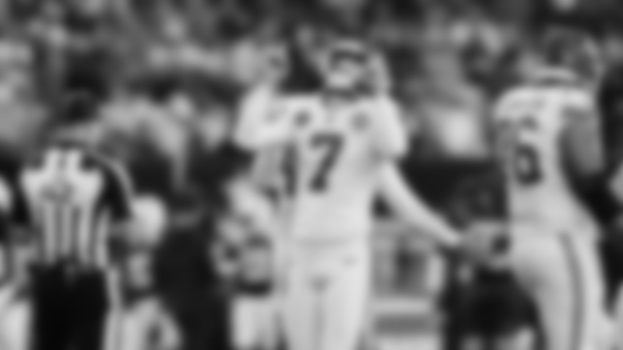 Kansas City Chiefs kicker Harrison Butker (7) celebrates after a kick during a week 13 NFL football game against the Dallas Cowboys on Thursday, November 27, 2025 in Arlington, TX.