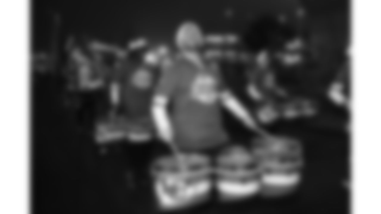 The Kansas City Chiefs Cheerleaders and Entertainment teams prior to a week 17 NFL Football game against the Denver Broncos on December 25, 2025 in Kansas City, MO.