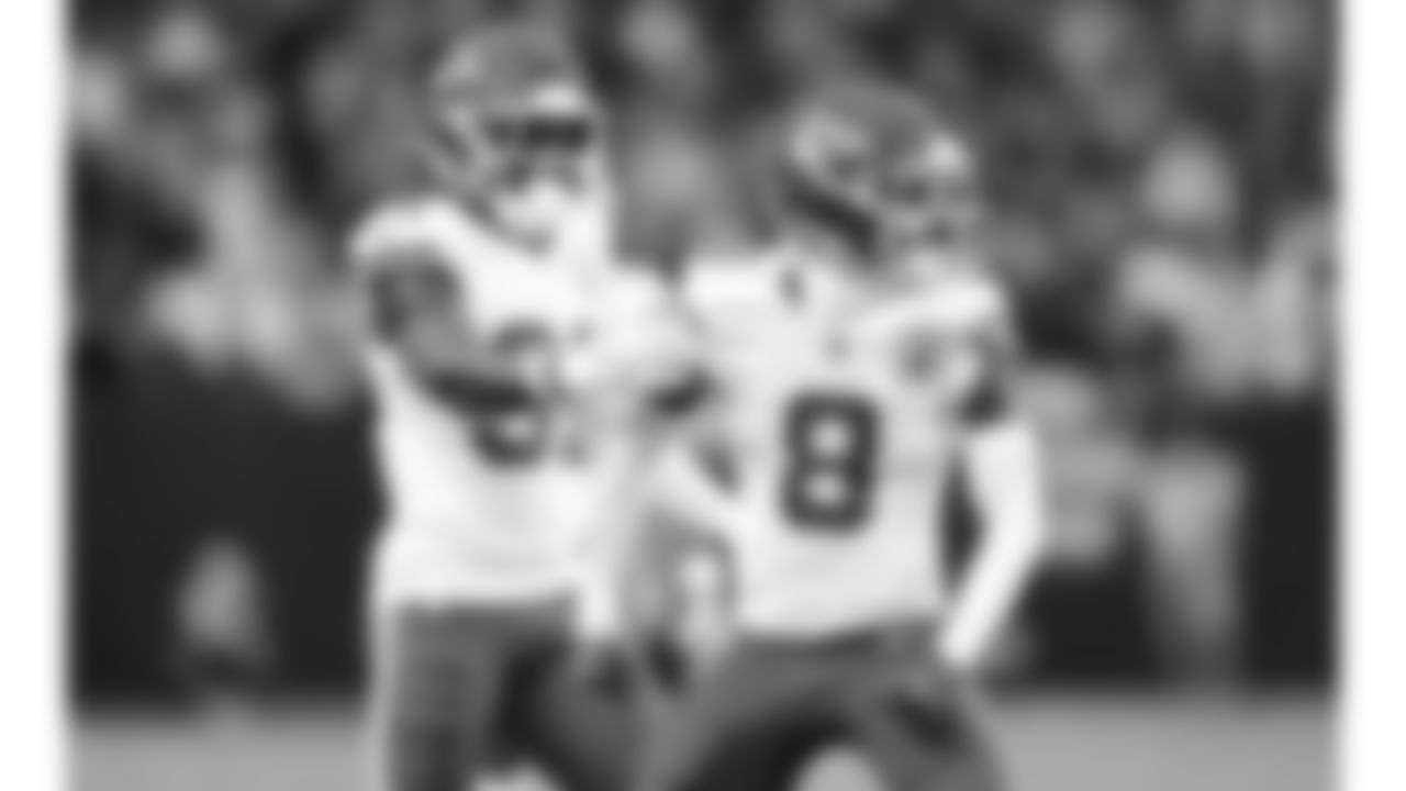 Kansas City Chiefs linebacker Jeffrey Bassa (31) and cornerback Kristian Fulton (8) celebrate during a week 18 NFL football game against the Las Vegas Raiders, Sunday, January 4, 2026 in Las Vegas, NV.