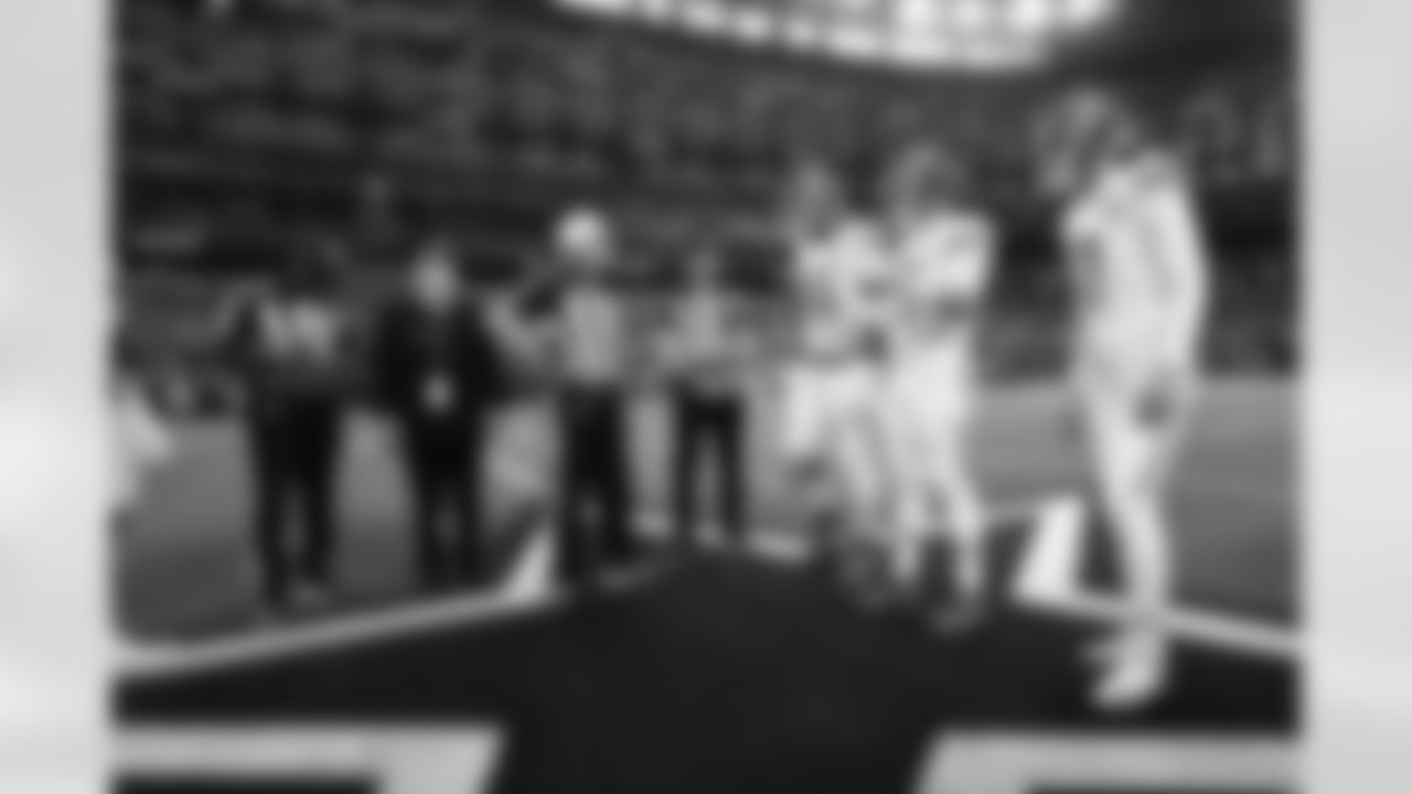The captains prior to a week 13 NFL football game against the Dallas Cowboys on Thursday, November 27, 2025 in Arlington, TX.
