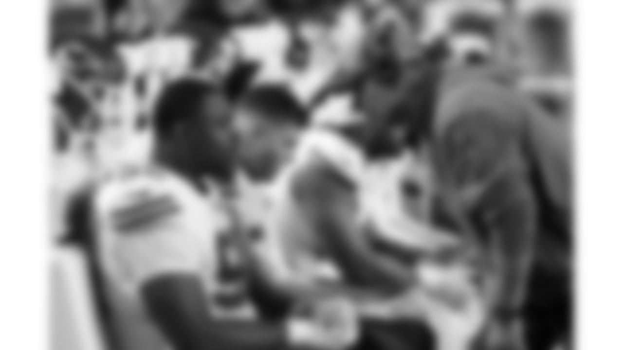 Kansas City Chiefs defensive tackle Chris Jones (95) and Defensive Line coach Joe Cullen talk on the bench during a week 9 NFL football game against the Buffalo Bills, Sunday, November 2, 2025 in Buffalo, NY.