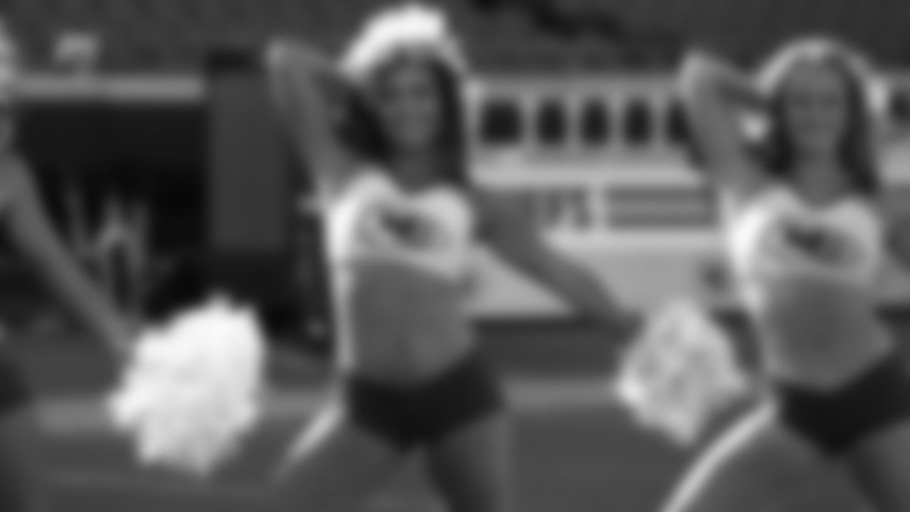 A Kansas City Chiefs Cheerleader prior to the week 6 NFL football game against the Detroit Lions, Sunday, October 12, 2025 in Kansas City, MO.