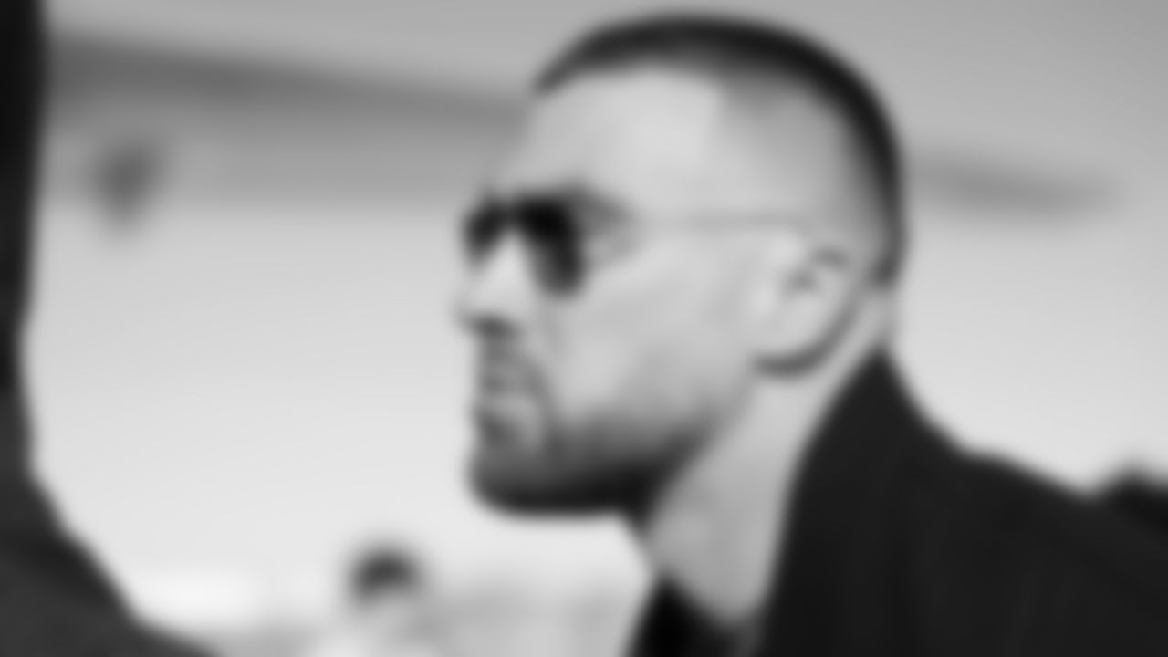 Kansas City Chiefs tight end Travis Kelce (87) travels for a week 11 matchup with the Denver Broncos Saturday November 15, 2025.