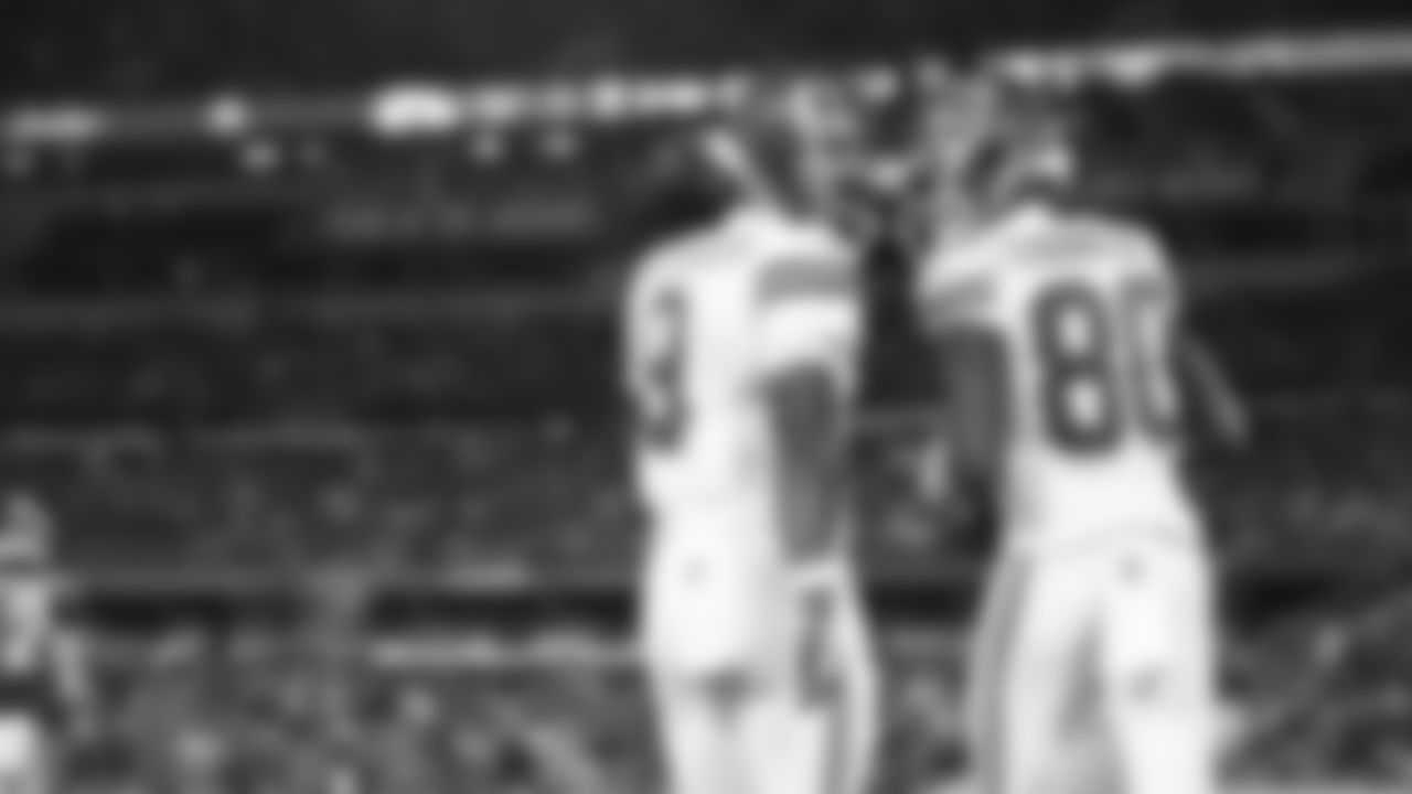 Kansas City Chiefs wide receiver Tyquan Thornton (80) and Kansas City Chiefs wide receiver JuJu Smith-Schuster (9) celebrate during a week 5 NFL football game against the Jacksonville Jaguars, Monday, October 6, 2025, in Jacksonville, FL.