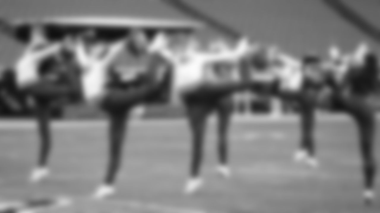 The Kansas City Chiefs Cheerleaders and Entertainment teams prior to a week 17 NFL Football game against the Denver Broncos on December 25, 2025 in Kansas City, MO.