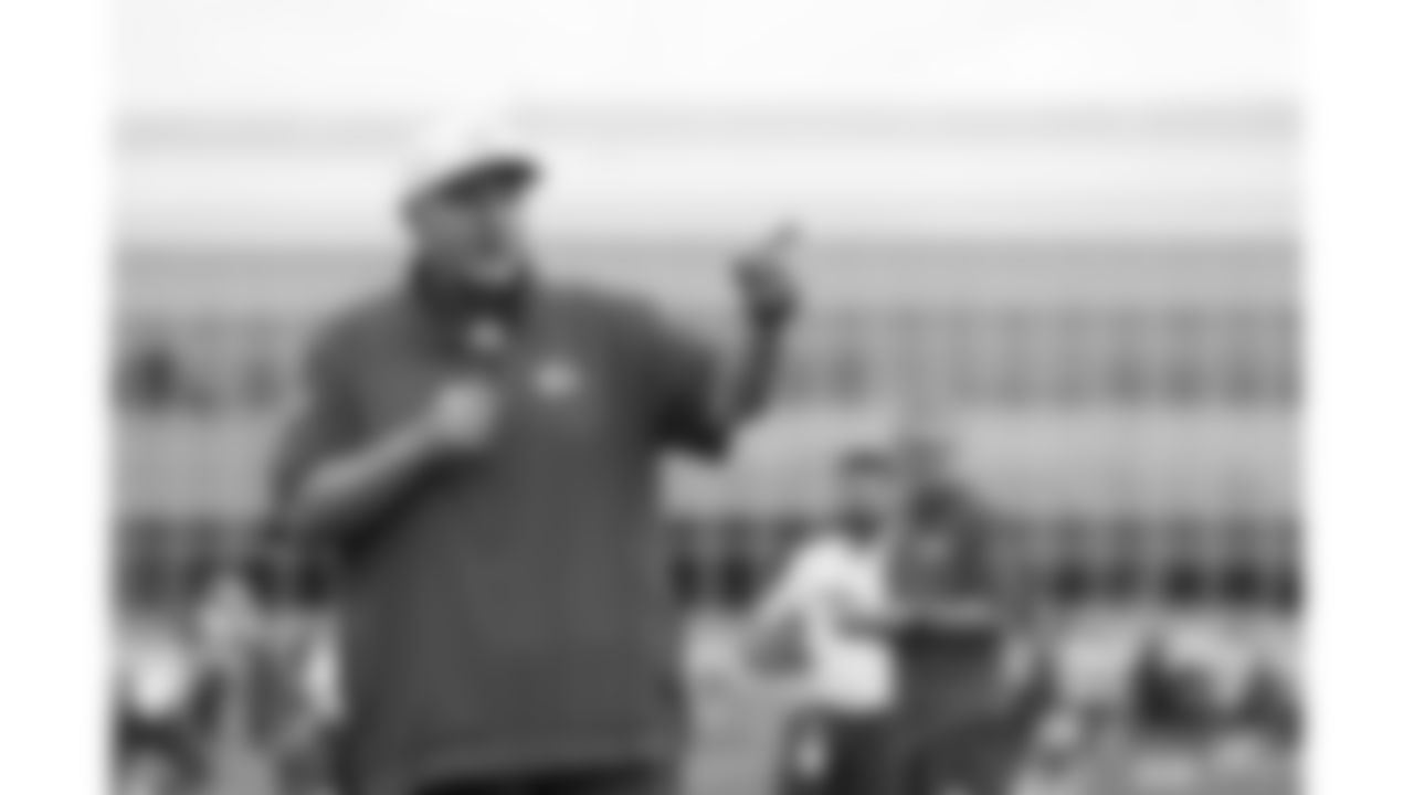 Kansas City Chiefs Head Coach Andy Reid speaks to the fans during day 1 of the Season Ticket Member First Look Event on Tuesday June 17, 2025 in Kansas City, MO.