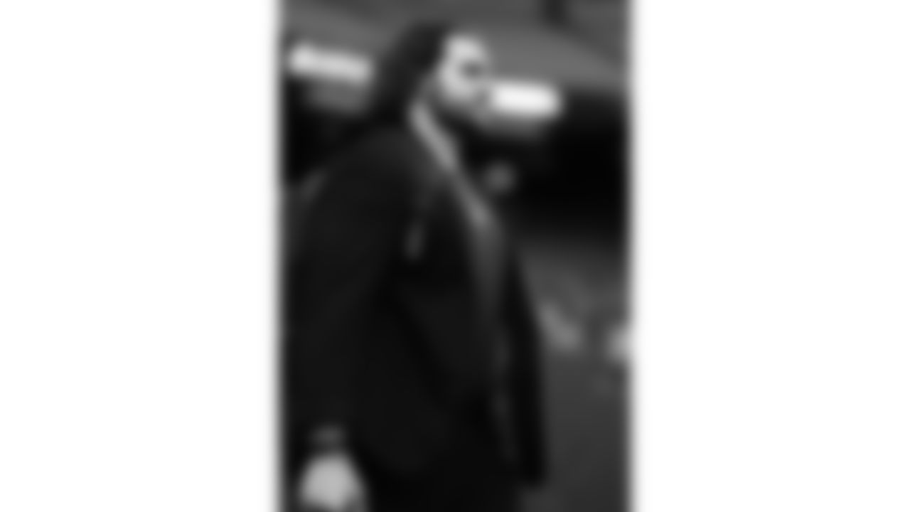 Kansas City Chiefs offensive lineman Hunter Nourzad (60) arrives at Allegiant Stadium for a week 18 NFL football game against the Las Vegas Raiders, Sunday, January 4, 2026 in Las Vegas, NV.