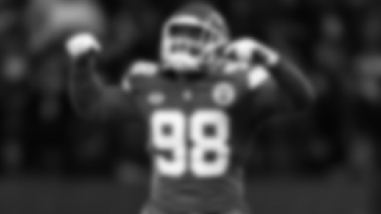 Kansas City Chiefs defensive end Tershawn Wharton (98) celebrates during the Week 9 NFL football game against the Miami Dolphins on Sunday, November 5, 2023 in Frankfurt, Germany.