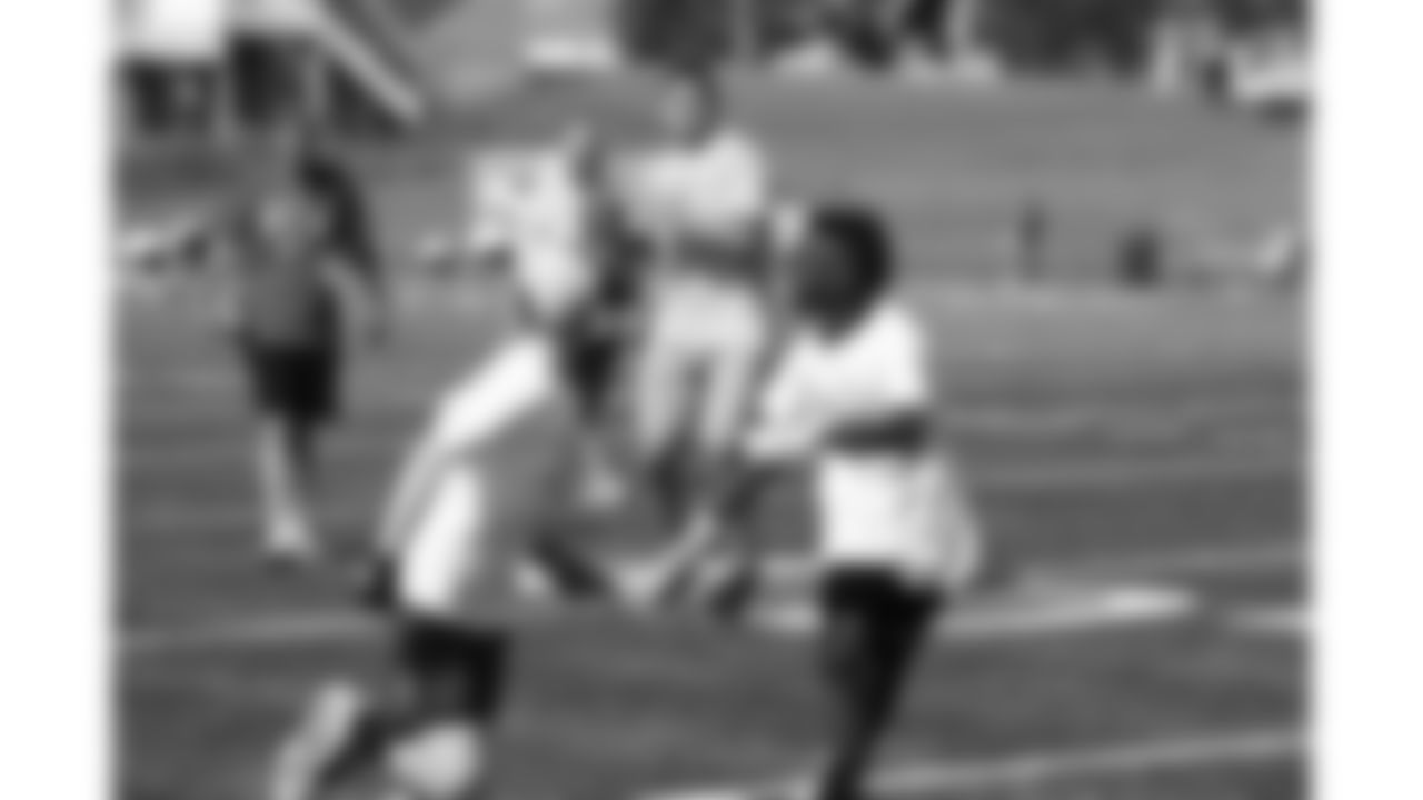 Kansas City Chiefs defensive end George Karlaftis (56) held a youth football camp for military children at Fort Leavenworth, Kansas on Monday, July 14, 2025.