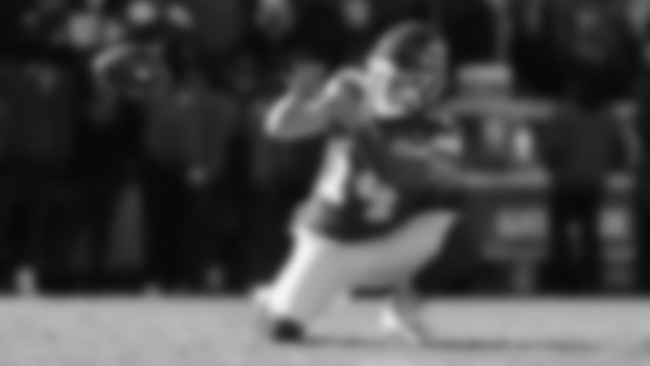 Kansas City Chiefs punter Matt Araiza (14) takes the snap for a field goal during an NFL week 15 matchup against the Los Angeles Chargers, Sunday December 14, 2025.