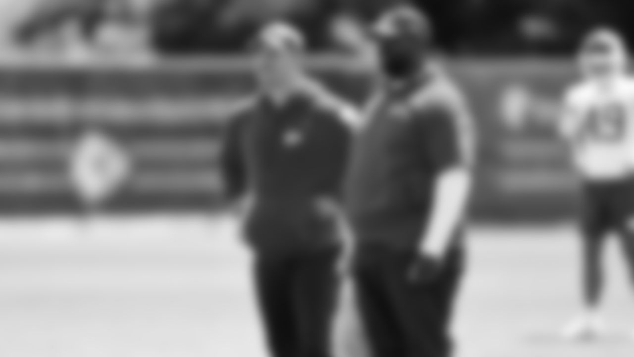 Kansas City Chiefs Defensive Quality Control Alex Whittingham and Assistant Defensive Line Coach Terry Bradden at practice during Phase 3 of OTAs on Wednesday, May 29, 2024 in Kansas City, MO.