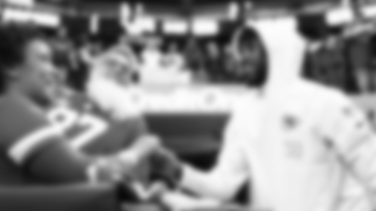 Kansas City Chiefs defensive back Kevin Knowles (38) signs fan merchandise prior to a week 18 game against the Las Vegas Raiders on Sunday, January 3, 2026.