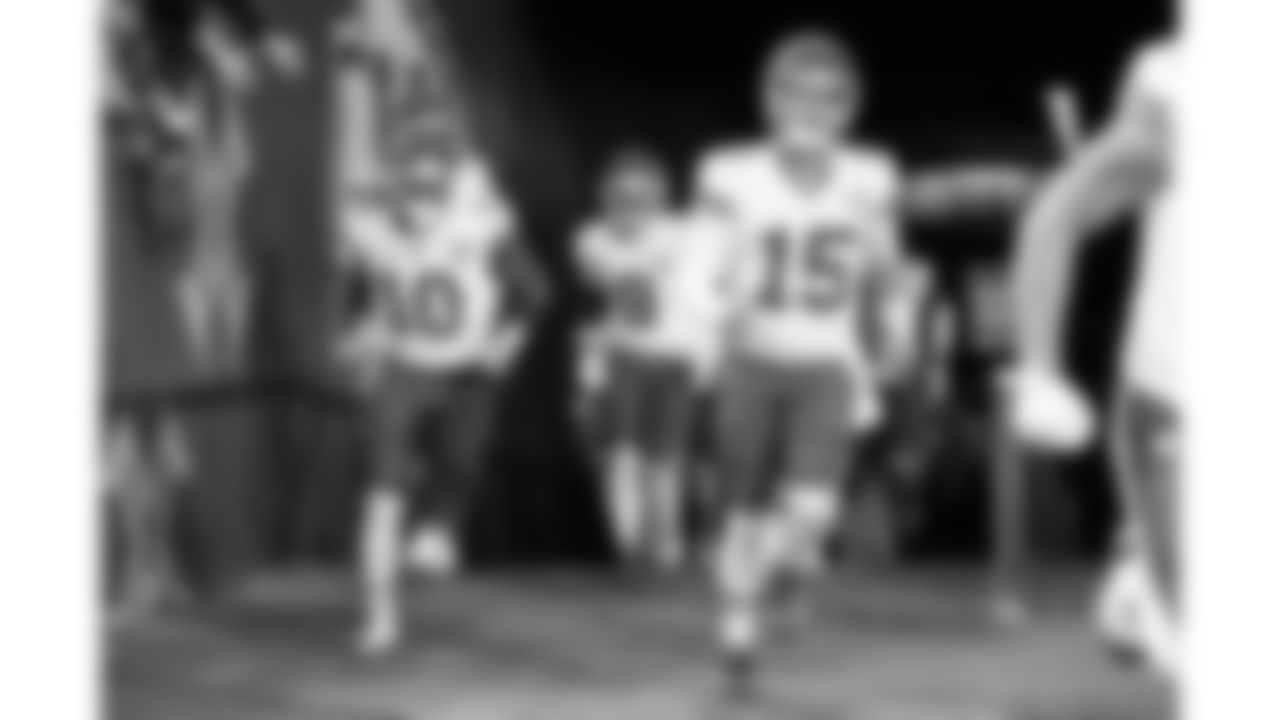 Kansas City Chiefs quarterback Patrick Mahomes (15) takes to the field prior to a week 1 NFL football game against the Los Angeles Chargers at Arena Corinthians in São Paulo, Brazil on September 5, 2025.