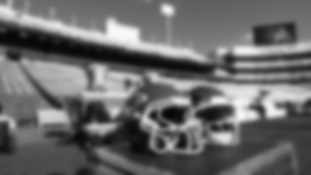 Helmets prior to a week 9 NFL football game against the Buffalo Bills, Sunday, November 2, 2025 in Buffalo, NY