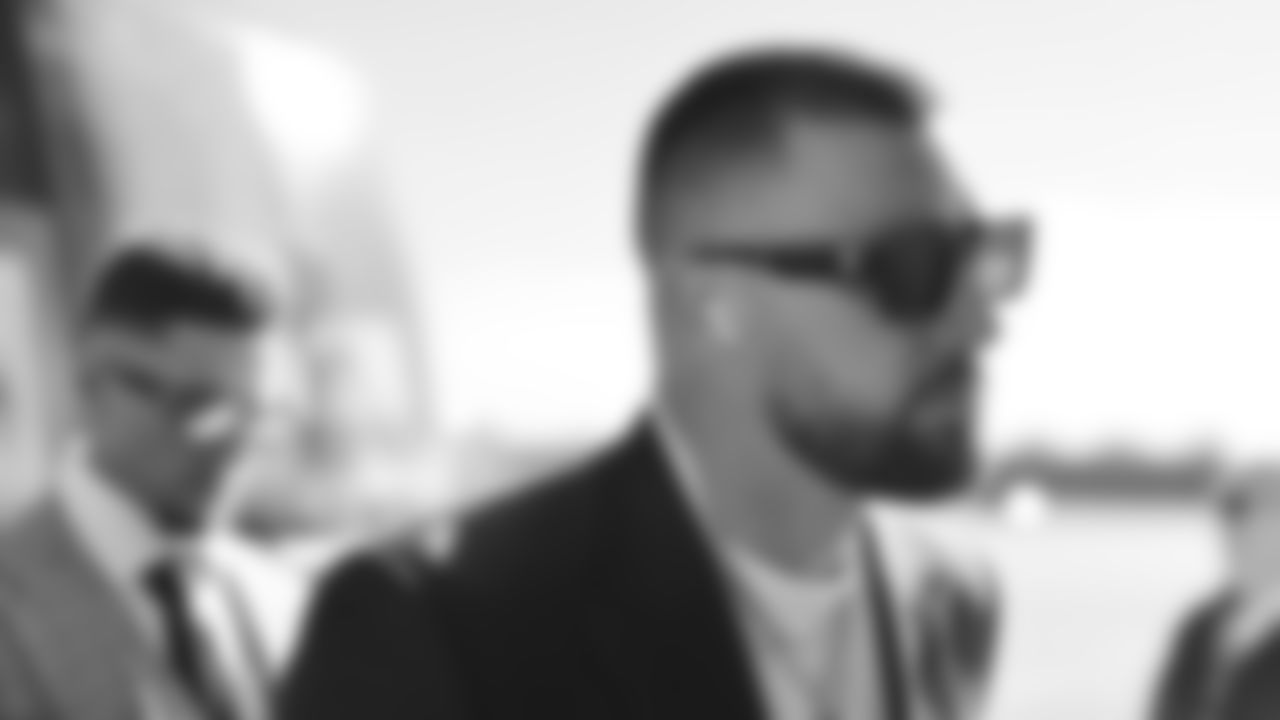 Kansas City Chiefs tight end Travis Kelce (87) travels for a week 13 matchup with the Dallas Cowboys Wednesday November 26, 2025.