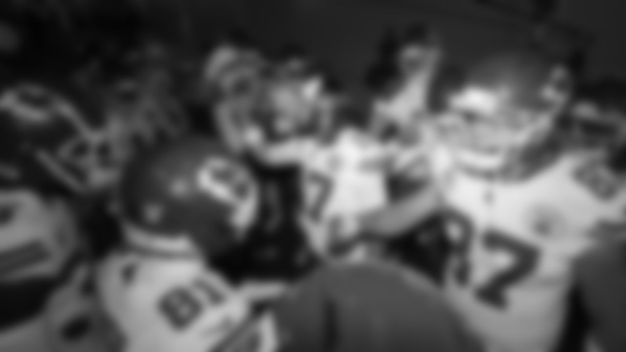 Kansas City Chiefs quarterback Gardner Minshew (17) speaks in the team huddle prior to a week 16 NFL Football game against the Tennessee Titans on Sunday, December 21, 2025 in Nashville, Tennessee.