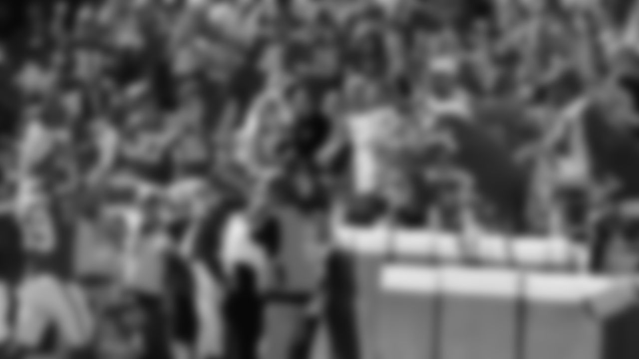 Kansas City Chiefs linebacker Cooper McDonald (59) interacts with the fans during a week 7 NFL Football game against the Las Vegas Raiders on Sunday, October 19, 2025 in Kansas City, MO.