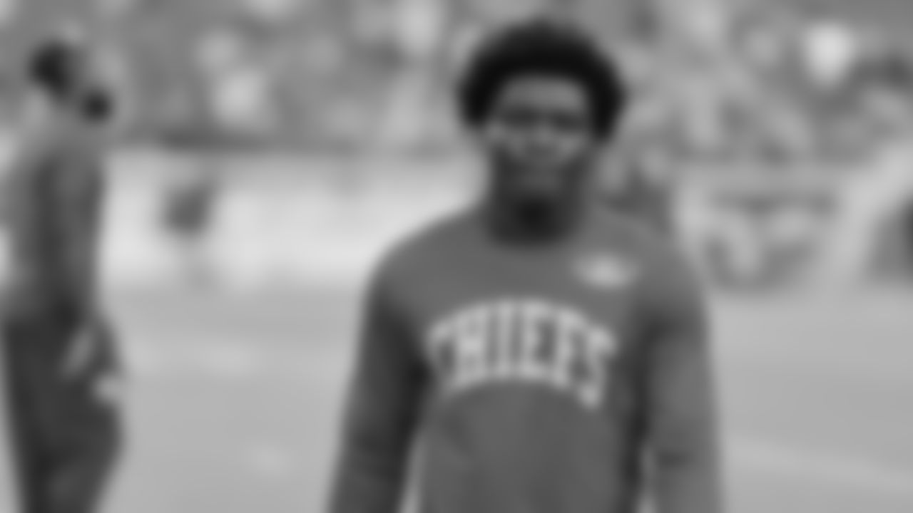 Kansas City Chiefs running back Brashard Smith (24) on the field prior to a week 6 NFL Football game against the Detroit Lions on Sunday, October 12, 2025 in Kansas City, MO.