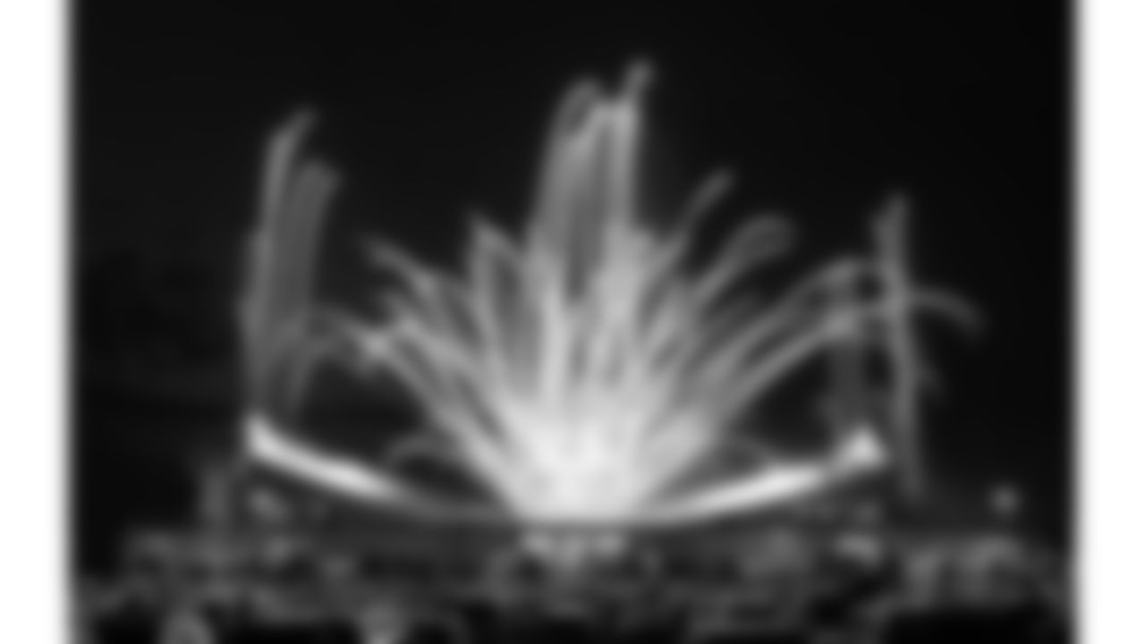 Fireworks over GEHA Field at Arrowhead Stadium prior to the week 6 NFL football game between the Kansas City Chiefs and the Detroit Lions, Sunday, October 12, 2025 in Kansas City, MO.