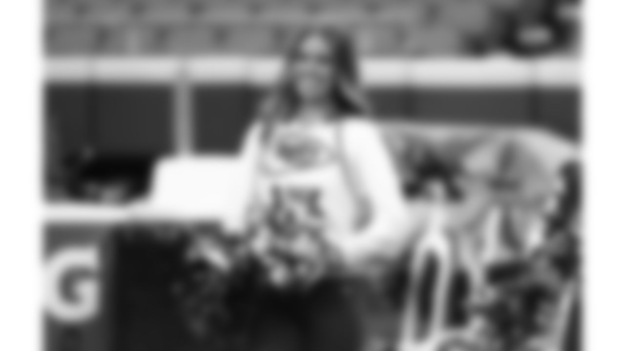 The Kansas City Chiefs Cheerleaders and Entertainment teams prior to a week 17 NFL Football game against the Denver Broncos on December 25, 2025 in Kansas City, MO.