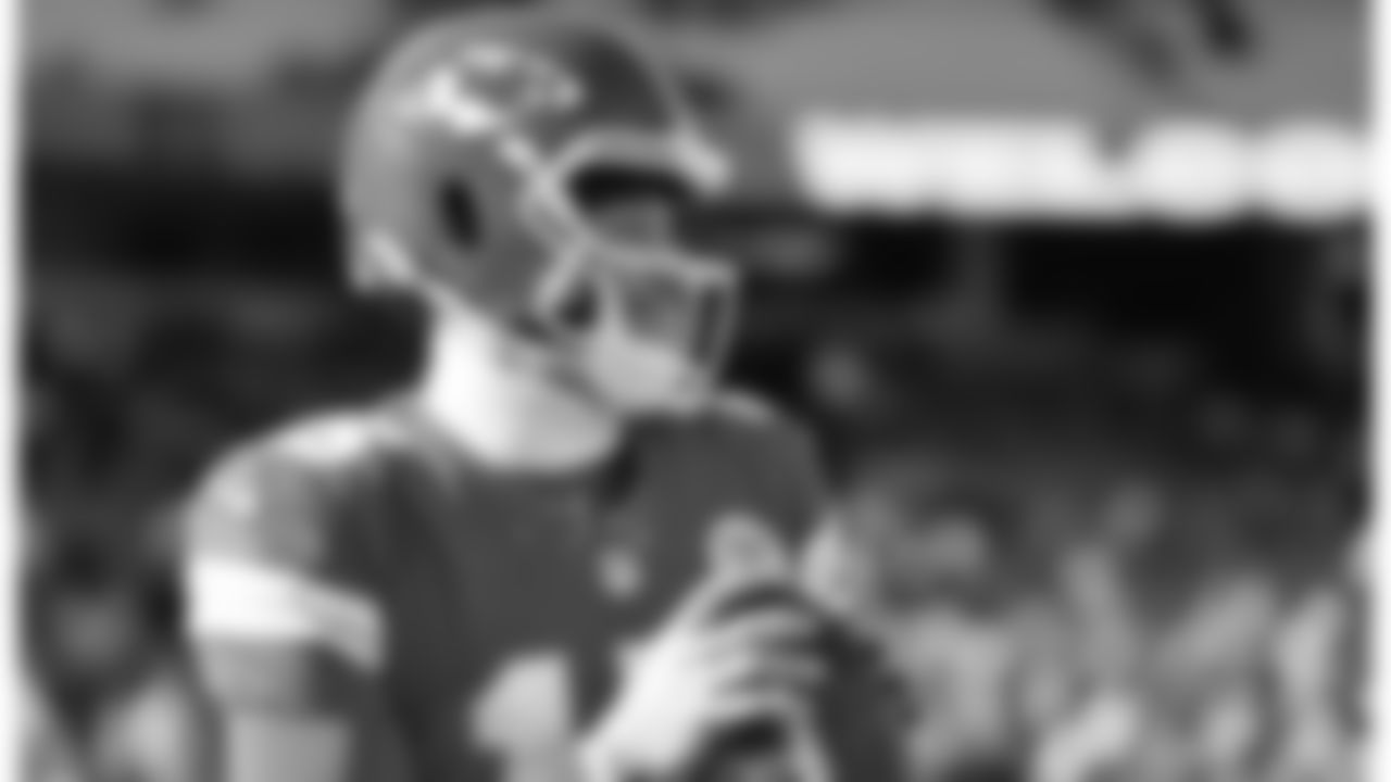 Kansas City Chiefs quarterback Patrick Mahomes (15) warms up prior to an NFL week 15 matchup against the Los Angeles Chargers, Sunday December 14, 2025.