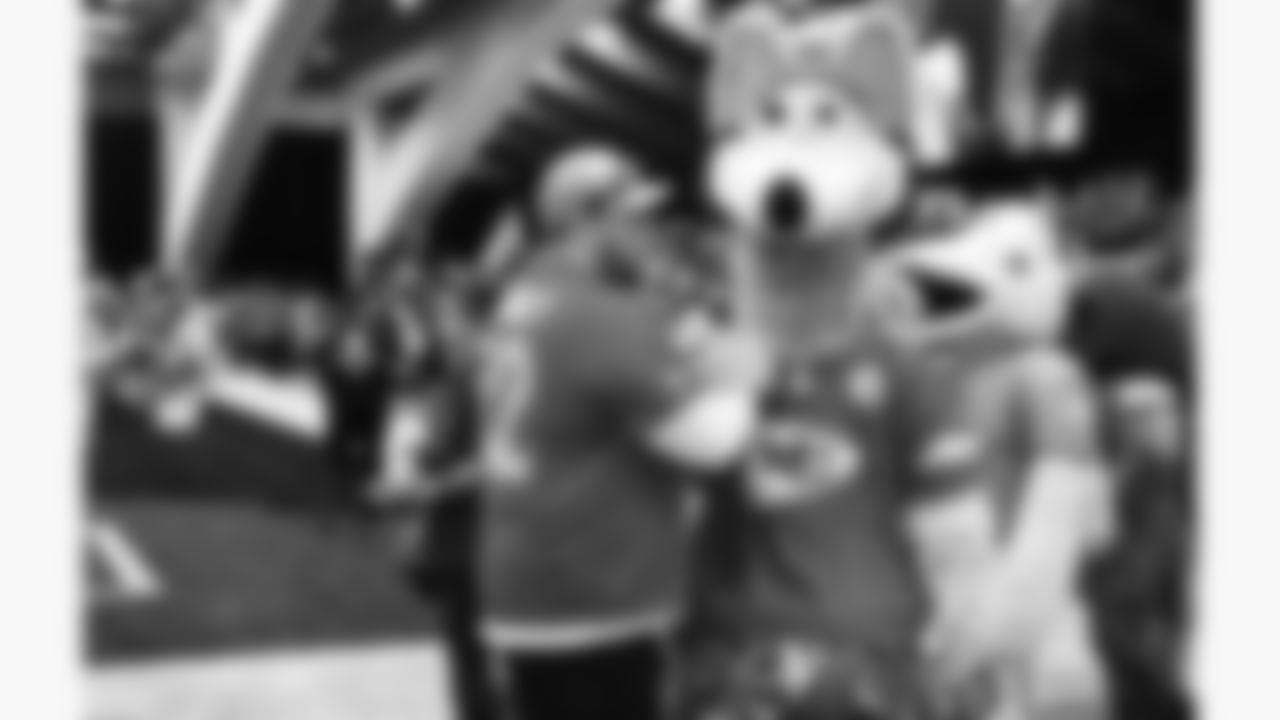 Kansas City Chiefs center Creed Humphrey (52) and KC Wolf before the 2026 NFL Pro Bowl in San Francisco, California on Tuesday, February 3, 2026.